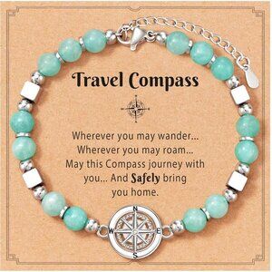 Travel Gift Women Amazonite Stone Compass Bracelet for Travelers Gift